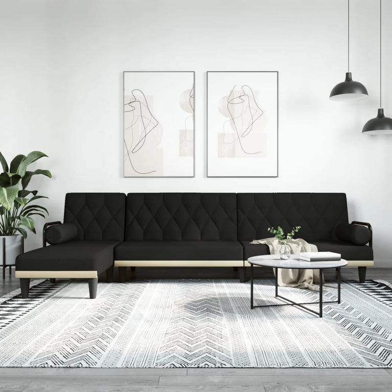 Slaapbank L-vormig 260x140x70 cm stof zwart