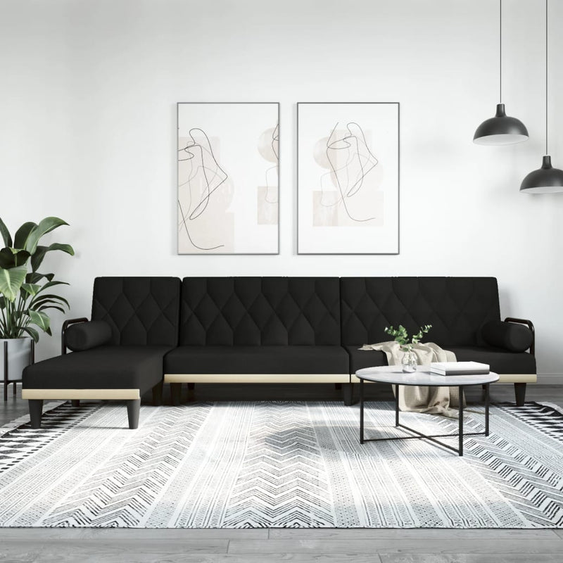 Slaapbank L-vormig 260x140x70 cm stof zwart