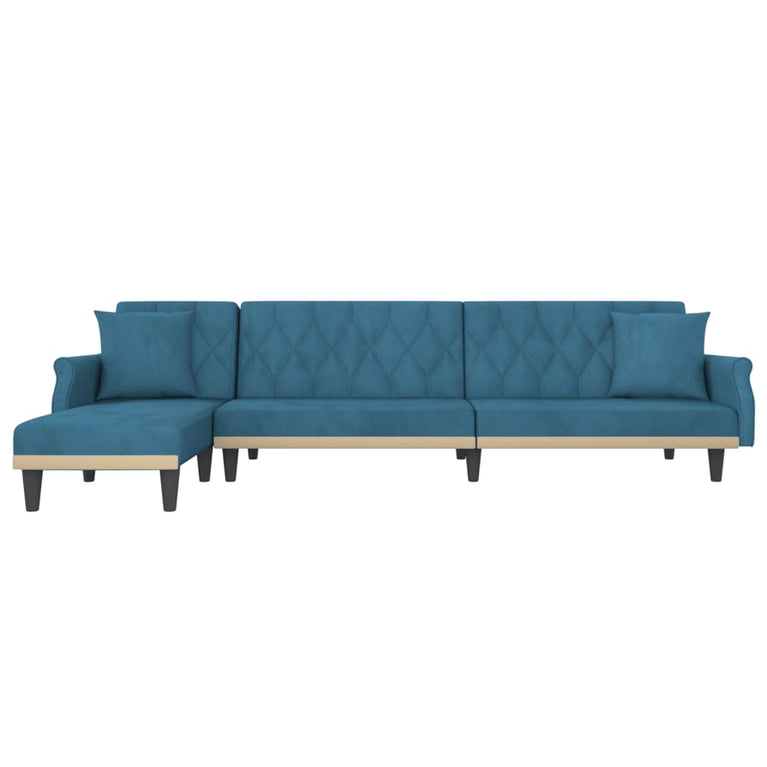 Slaapbank L-vormig 271x140x70 cm fluweel blauw