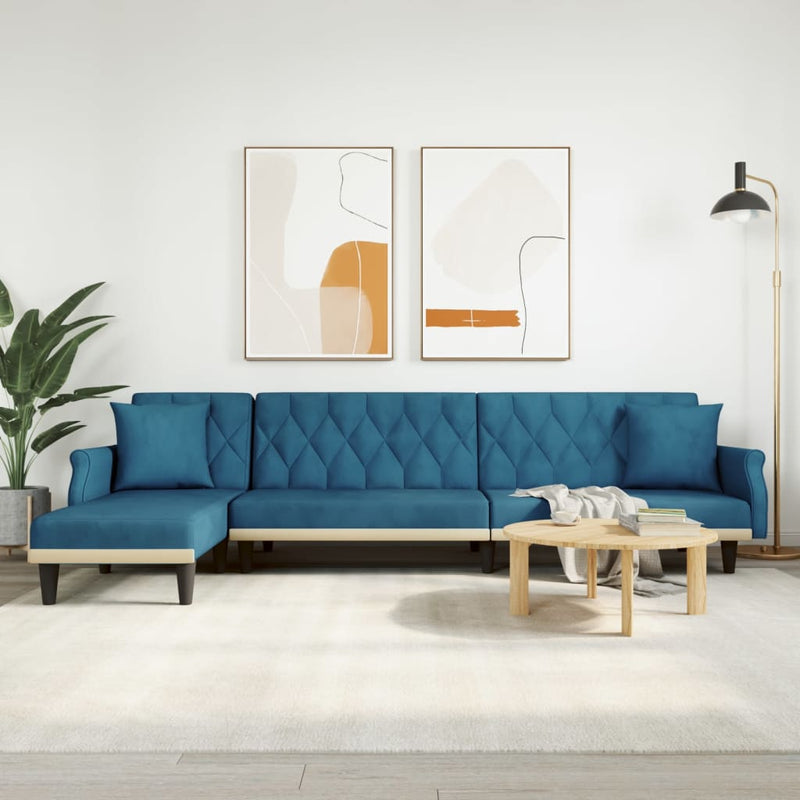 Slaapbank L-vormig 271x140x70 cm fluweel blauw