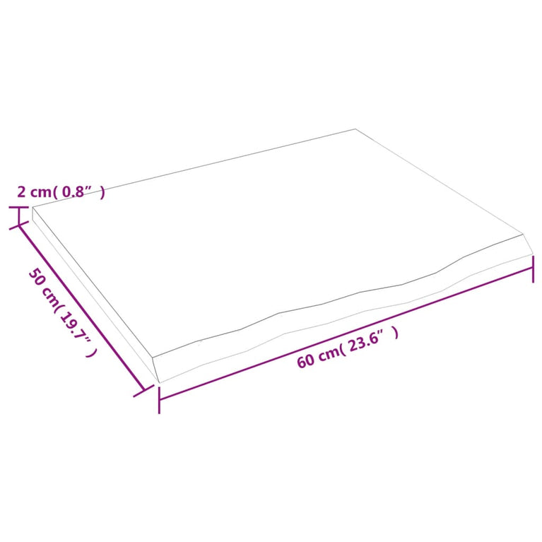 Tafelblad 60x50x2 cm onbehandeld massief eikenhout