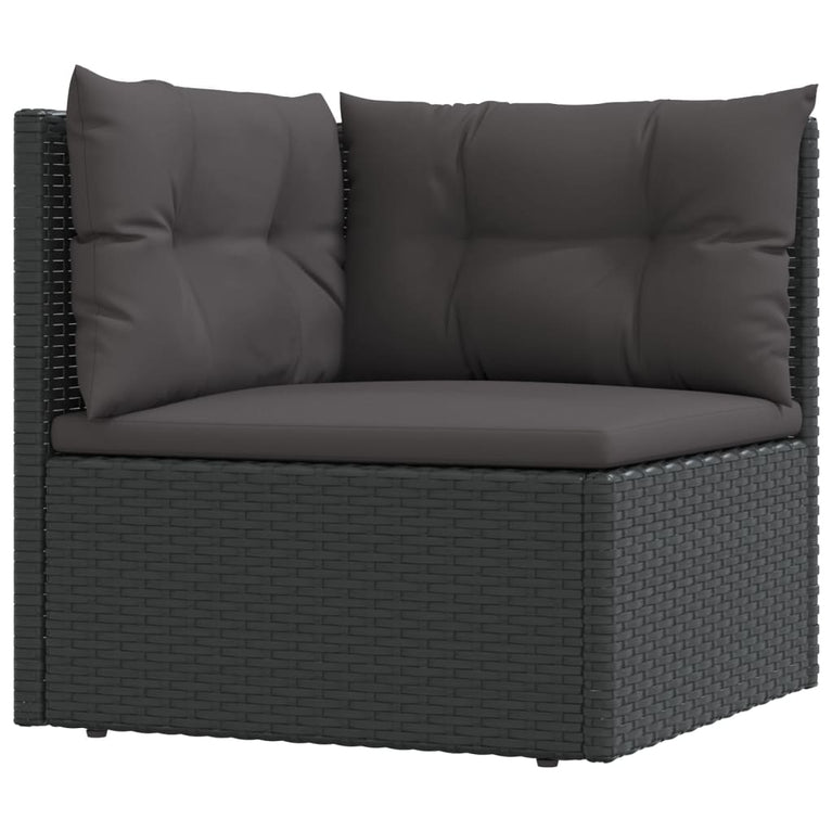 8-delige Loungeset met kussens poly rattan zwart