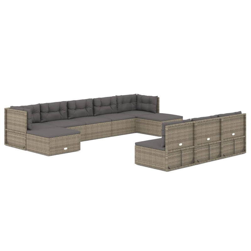 10-delige Loungeset met kussens poly rattan grijs
