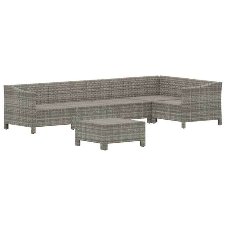6-delige Loungeset met kussens poly rattan grijs