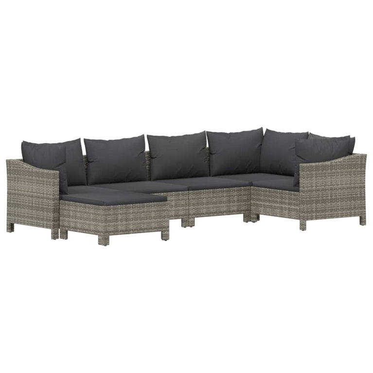 6-delige Loungeset met kussens poly rattan grijs