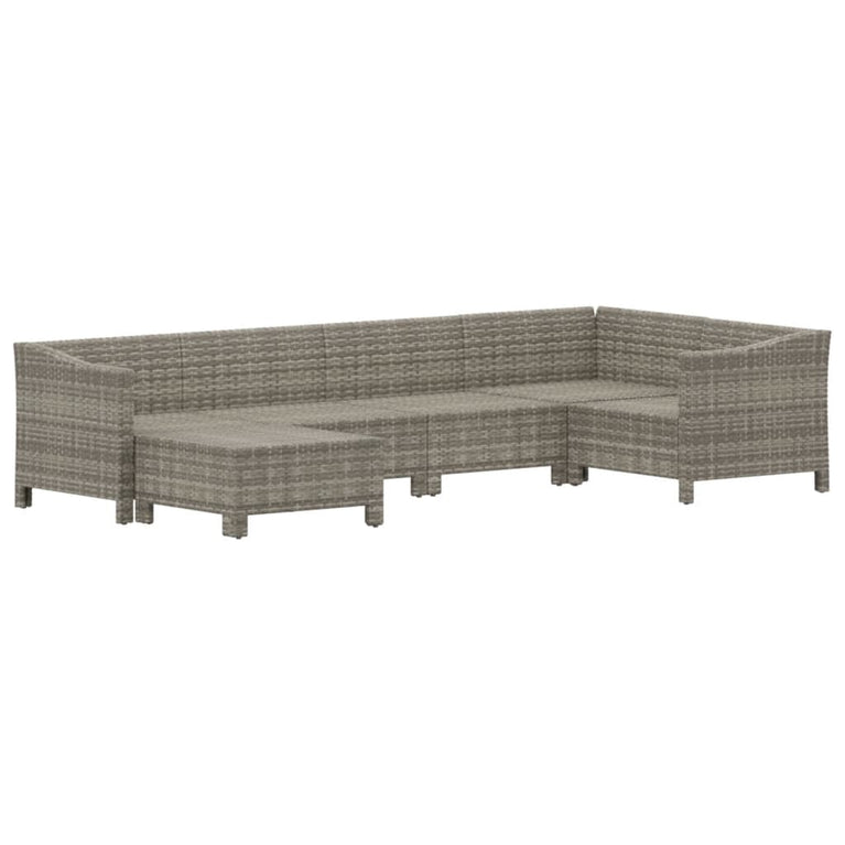 6-delige Loungeset met kussens poly rattan grijs