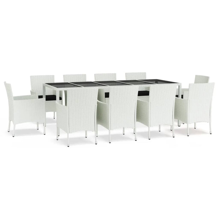 11-delige Tuinset met kussens poly rattan wit