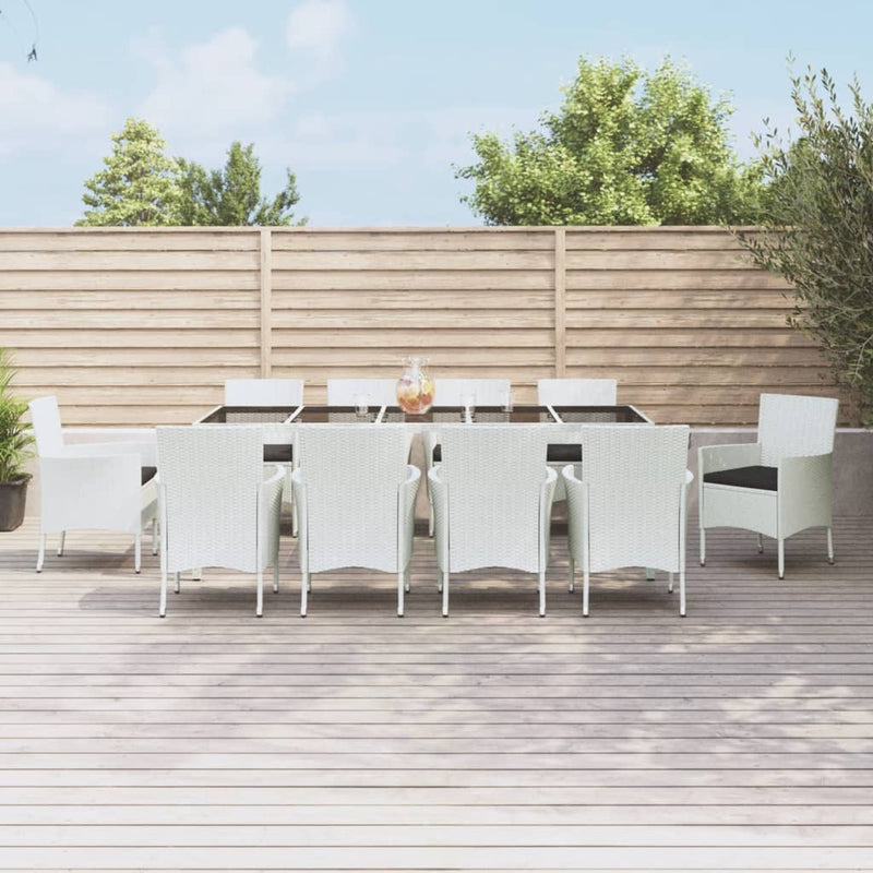 11-delige Tuinset met kussens poly rattan wit
