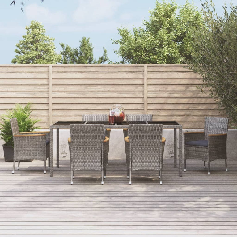 7-delige Tuinset met kussens poly rattan grijs