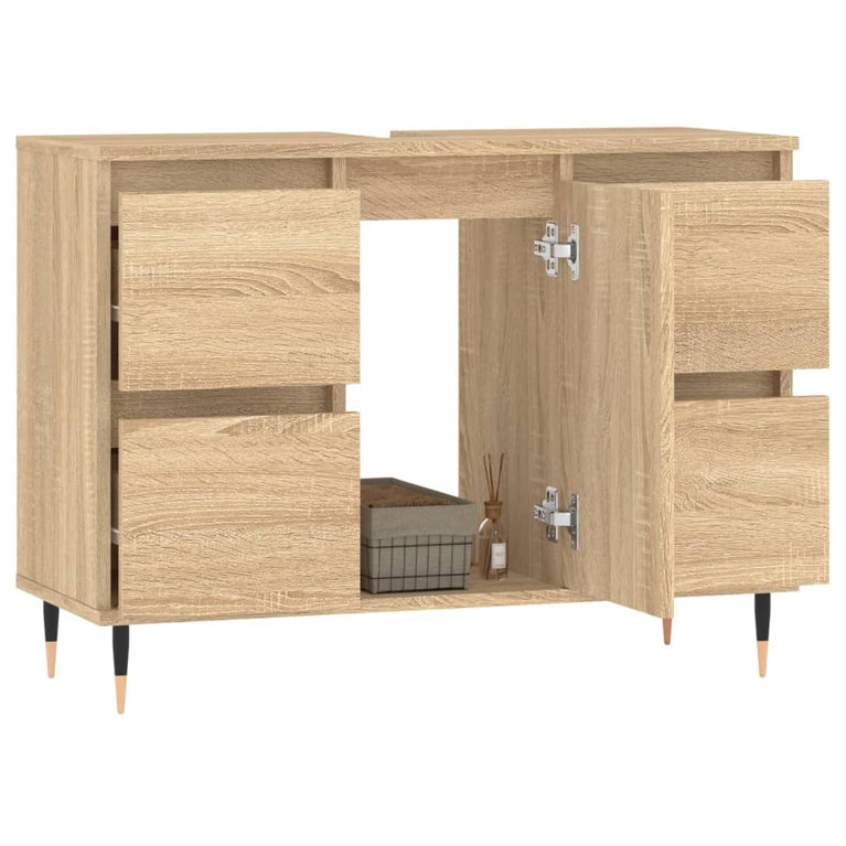 Badkamerkast 80x33x60 cm bewerkt hout sonoma eikenkleurig