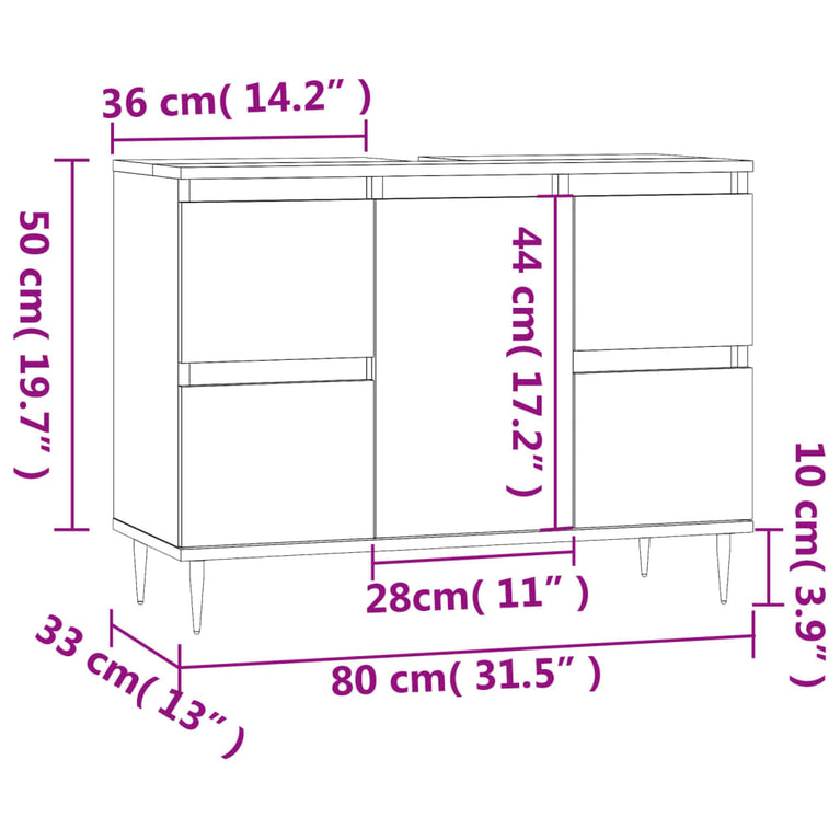 Badkamerkast 80x33x60 cm bewerkt hout grijs sonoma eikenkleurig