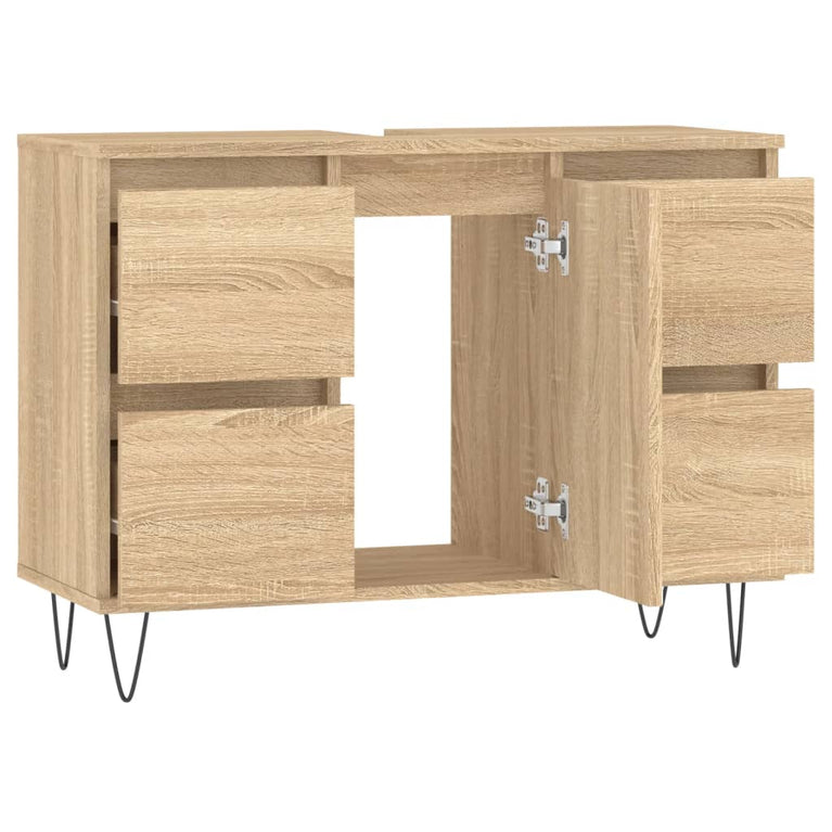 Badkamerkast 80x33x60 cm bewerkt hout sonoma eikenkleurig