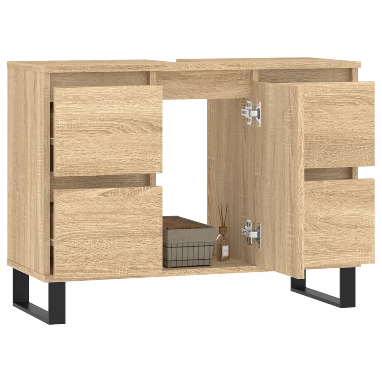 Badkamerkast 80x33x60 cm bewerkt hout sonoma eikenkleurig