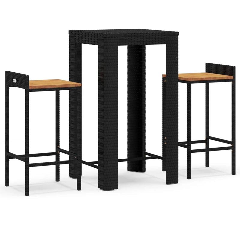 3-delige Tuinbarset poly rattan en massief acaciahout zwart