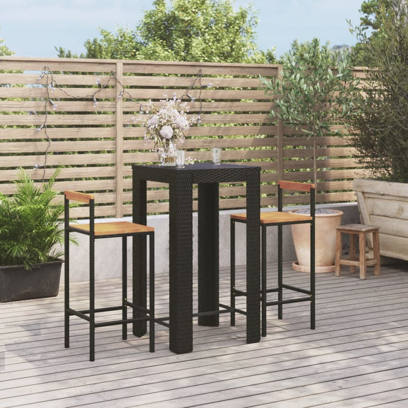 3-delige Tuinbarset poly rattan en massief acaciahout zwart