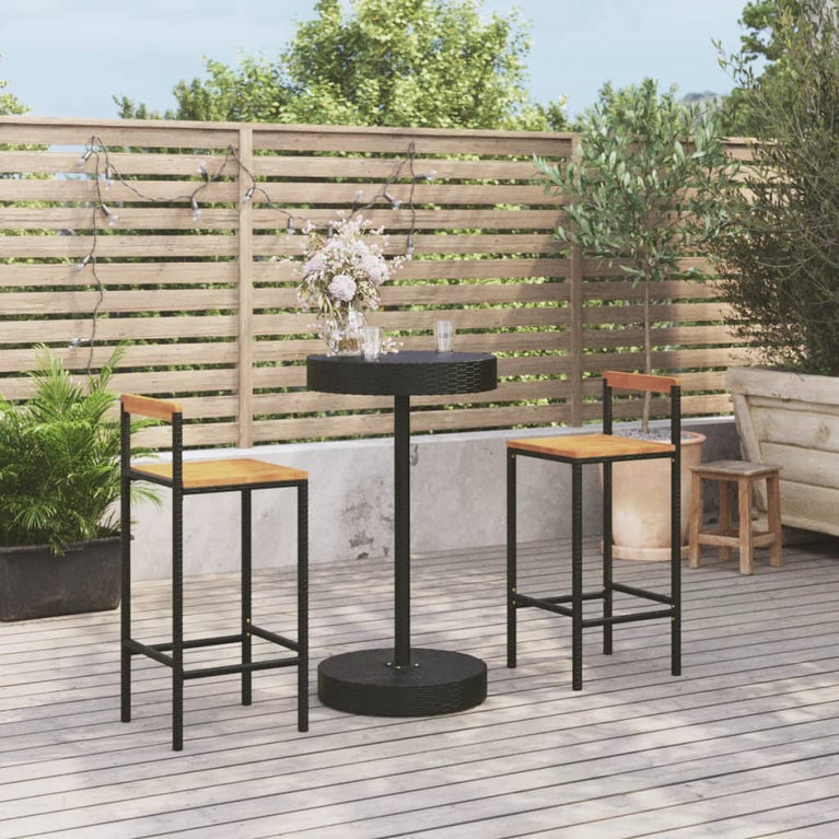 3-delige Tuinbarset poly rattan en massief acaciahout zwart