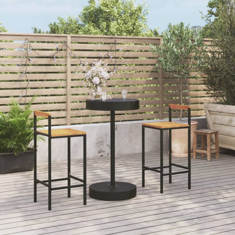 3-delige Tuinbarset poly rattan en massief acaciahout zwart