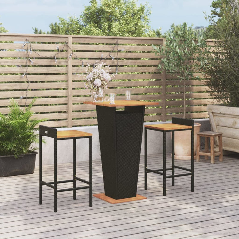 3-delige Tuinbarset poly rattan en massief acaciahout zwart