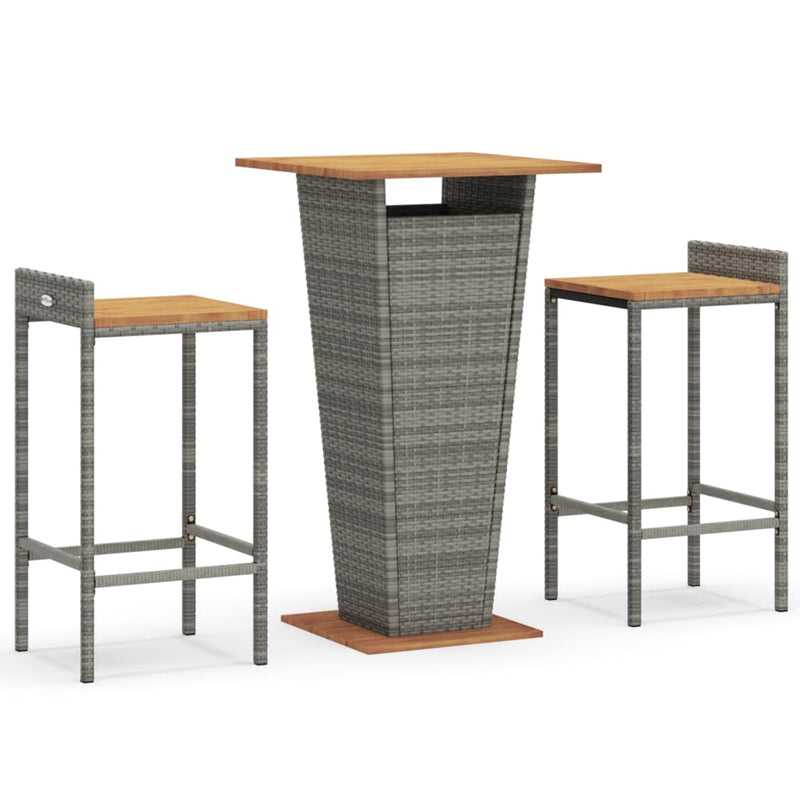 3-delige Tuinbarset poly rattan en massief acaciahout grijs