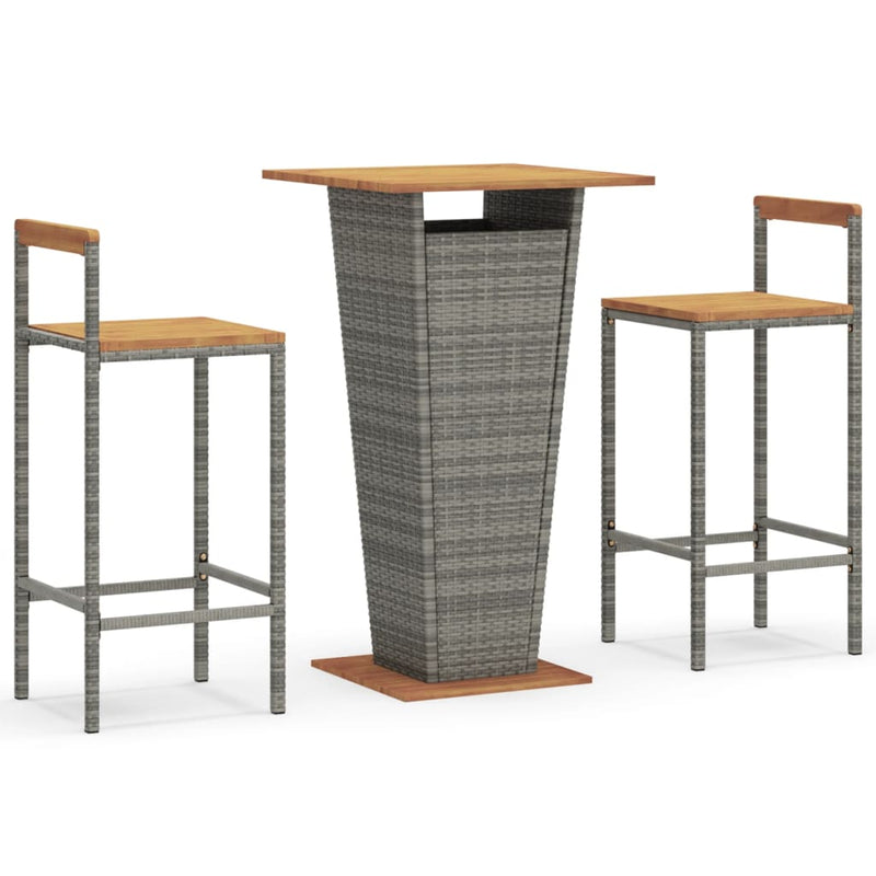 3-delige Tuinbarset poly rattan en massief acaciahout grijs