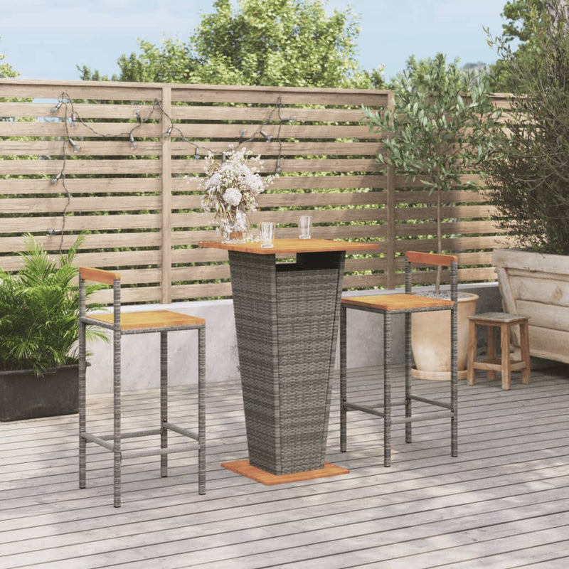 3-delige Tuinbarset poly rattan en massief acaciahout grijs