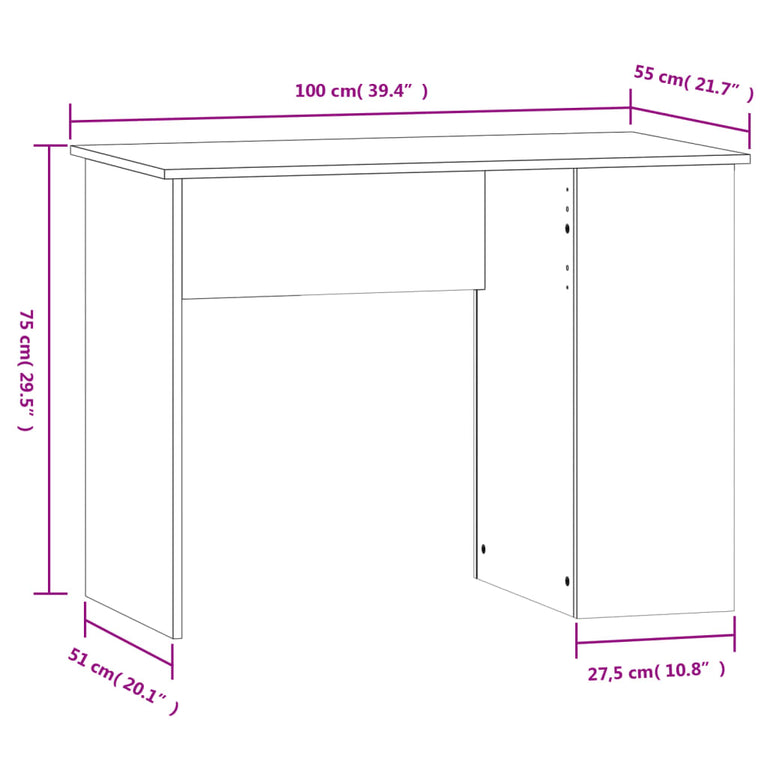 Bureau 100x55x75 cm bewerkt hout grijs sonoma eikenkleurig