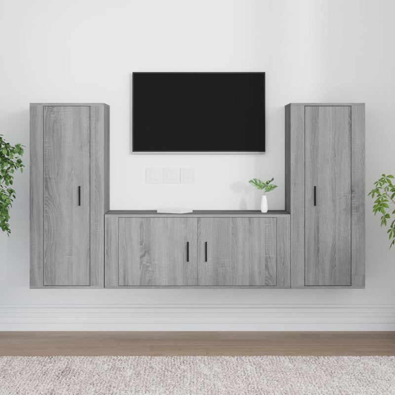 3-delige Tv-meubelset bewerkt hout grijs sonoma eikenkleurig