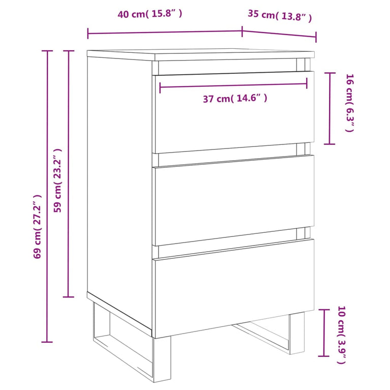 Nachtkastje 40x35x69 cm bewerkt hout hoogglans wit