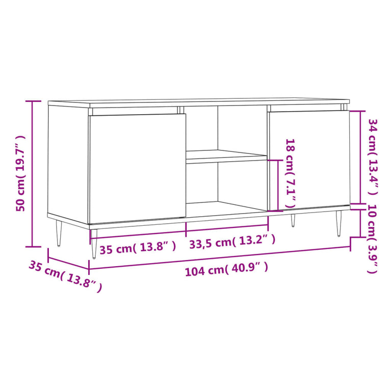 Tv-meubel 104x35x50 cm bewerkt hout zwart
