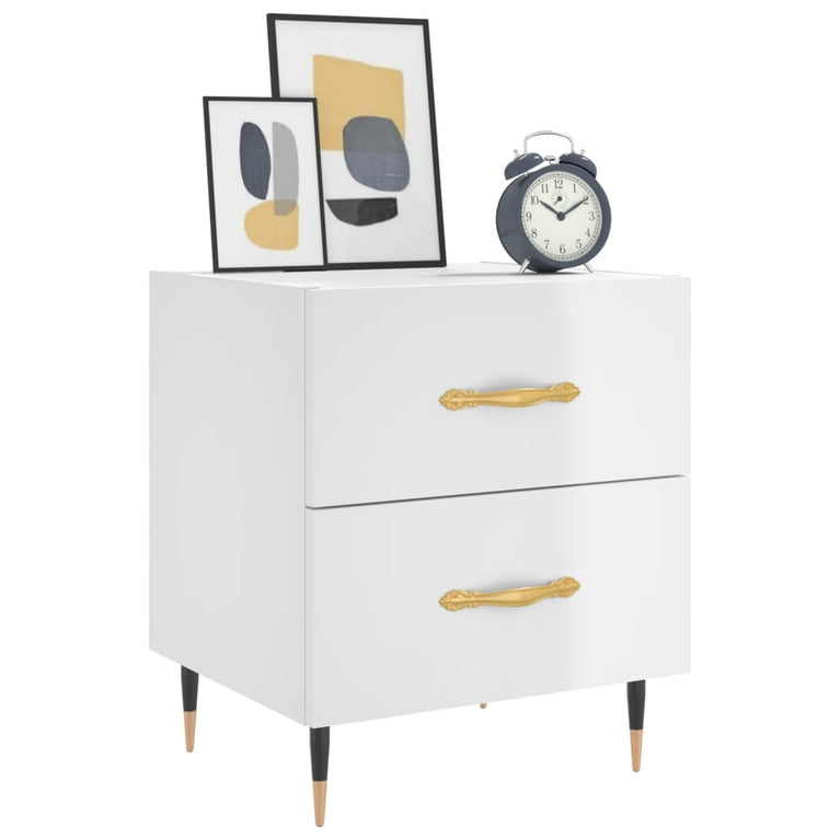 Nachtkastjes 2 st 40x35x47,5 cm bewerkt hout hoogglans wit