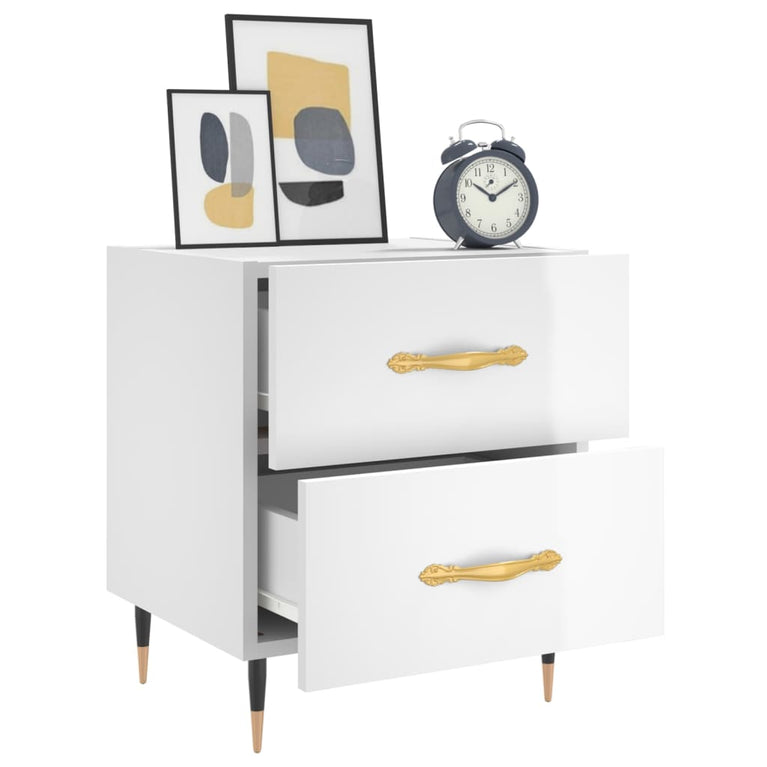 Nachtkastjes 2 st 40x35x47,5 cm bewerkt hout hoogglans wit