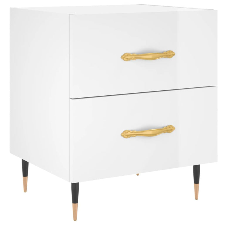 Nachtkastjes 2 st 40x35x47,5 cm bewerkt hout hoogglans wit