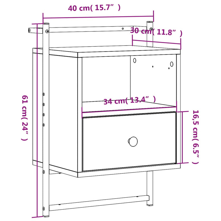 Nachtkastjes 2 st wandgemonteerd 40x30x61 cm bewerkt hout zwart