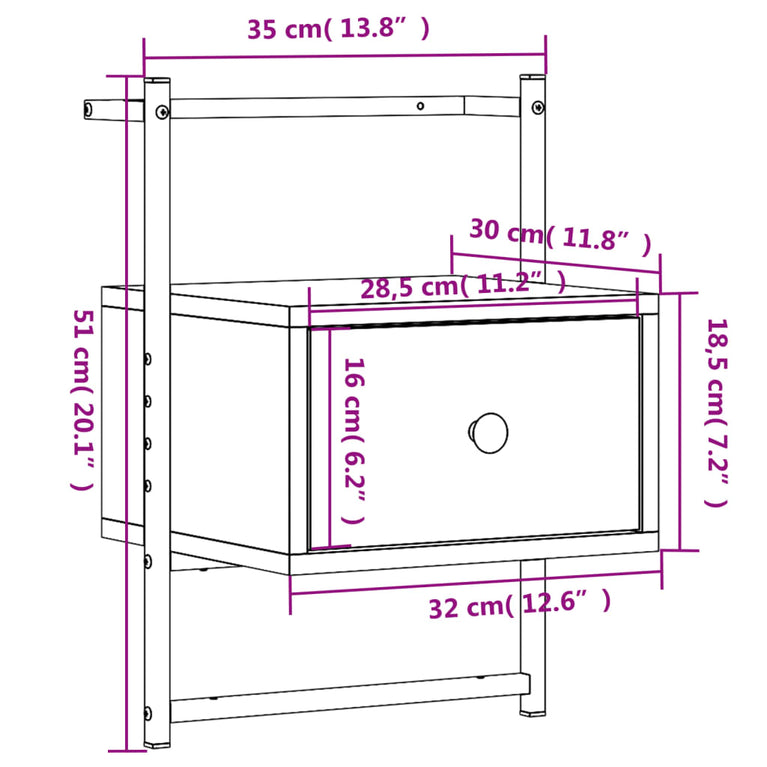 Nachtkastjes 2 st wandgemonteerd 35x30x51 cm bewerkt hout zwart