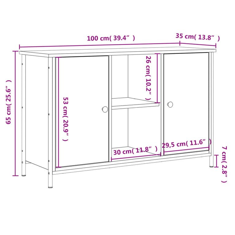 Tv-meubel 100x35x65 cm bewerkt hout grijs sonoma eikenkleurig
