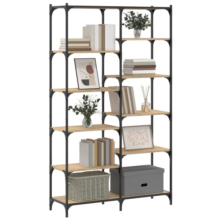 Boekenrek 100x32x170 cm bewerkt hout en ijzer sonoma eikenkleur
