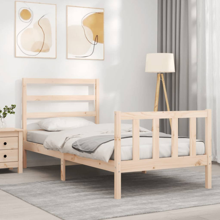 Bedframe met hoofdbord massief hout 100x200 cm
