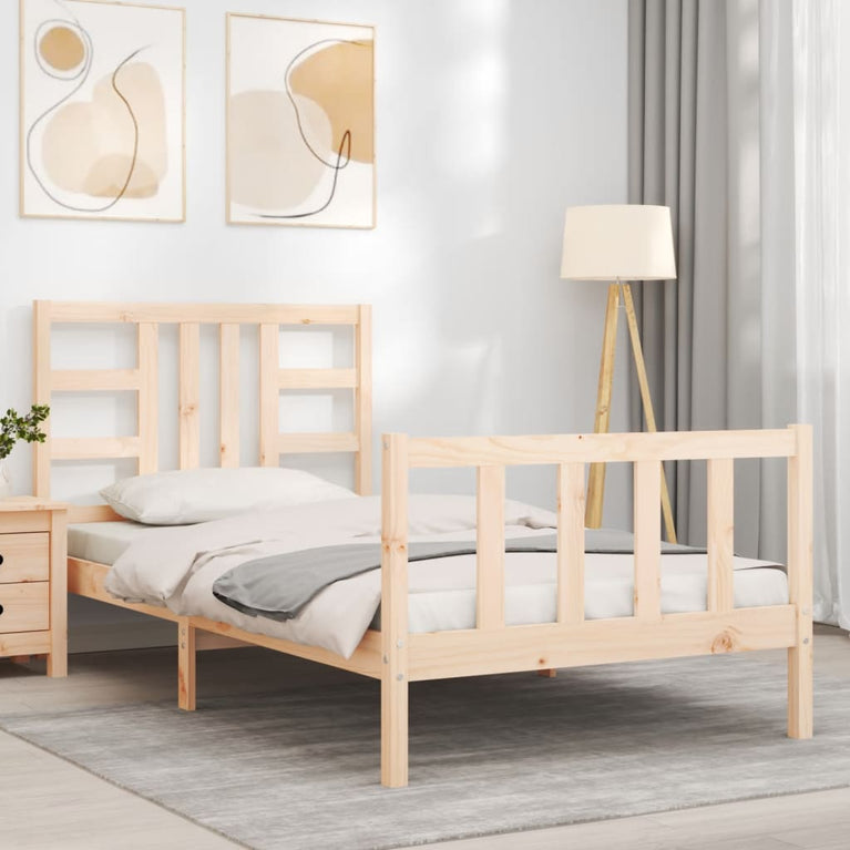 Bedframe met hoofdbord massief hout 100x200 cm