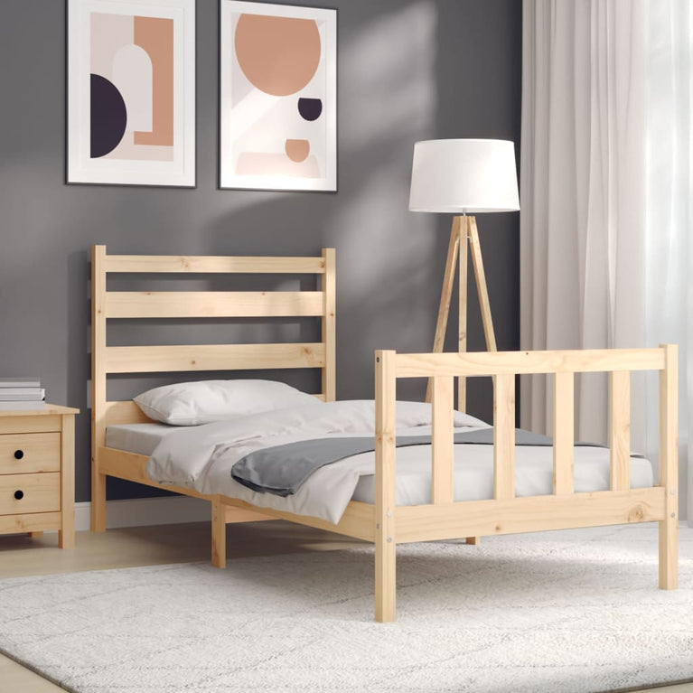 Bedframe met hoofdbord massief hout 100x200 cm