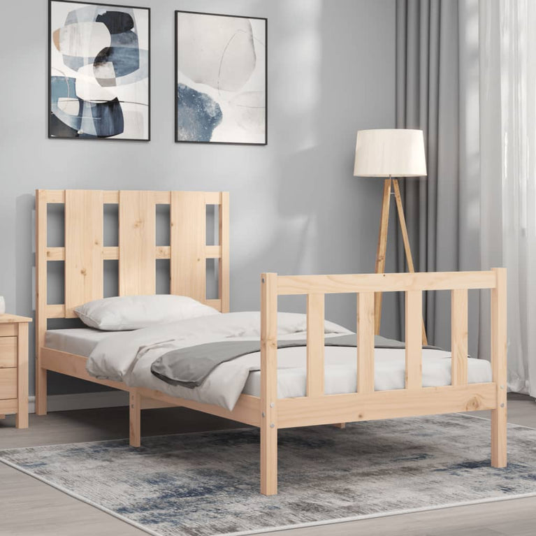 Bedframe met hoofdbord massief hout 100x200 cm