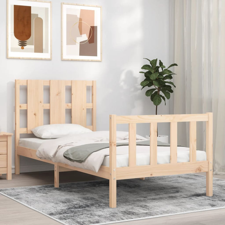 Bedframe met hoofdbord massief hout 100x200 cm