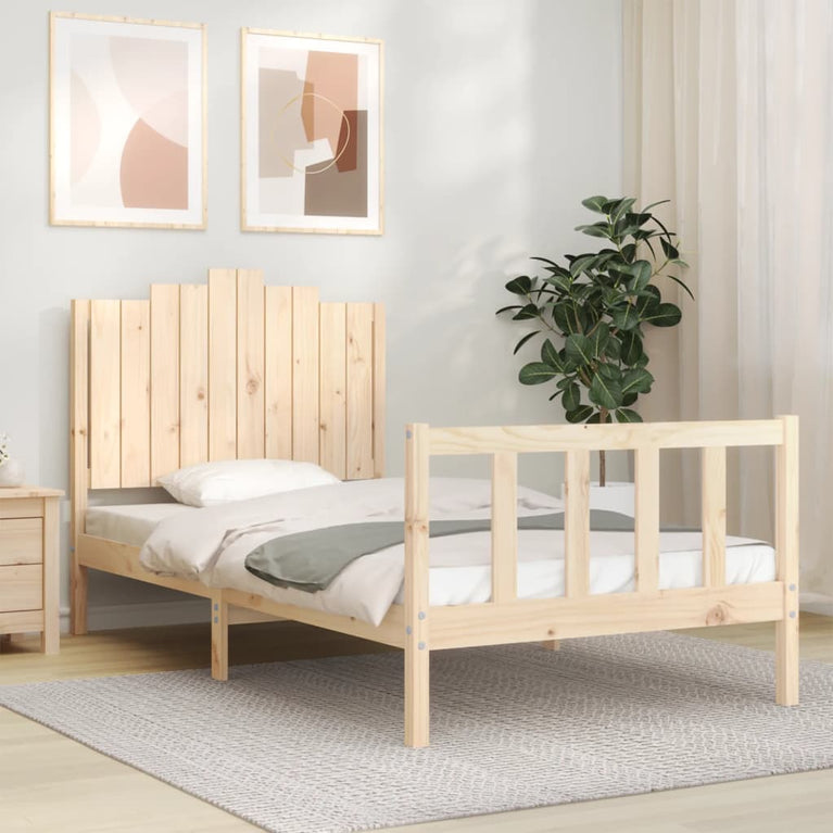 Bedframe met hoofdbord massief hout 100x200 cm