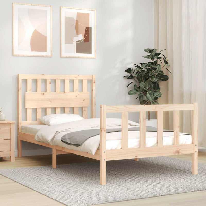 Bedframe met hoofdbord massief hout 100x200 cm