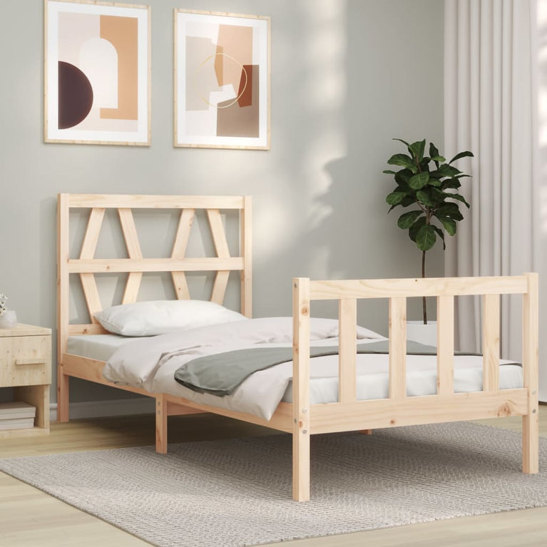 Bedframe met hoofdbord massief hout 100x200 cm