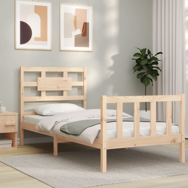 Bedframe met hoofdbord massief hout 100x200 cm