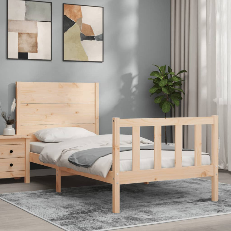 Bedframe met hoofdbord massief hout 100x200 cm