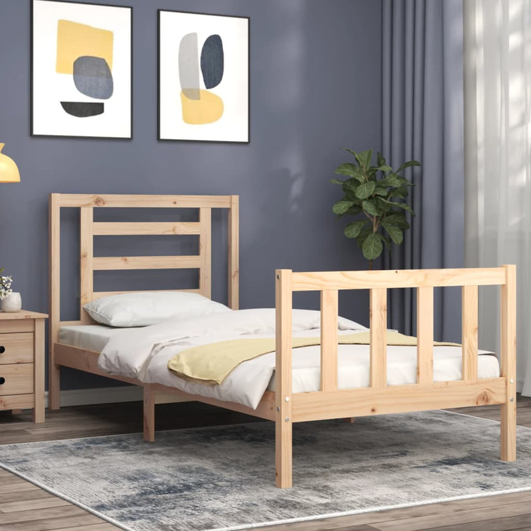Bedframe met hoofdbord massief hout 100x200 cm