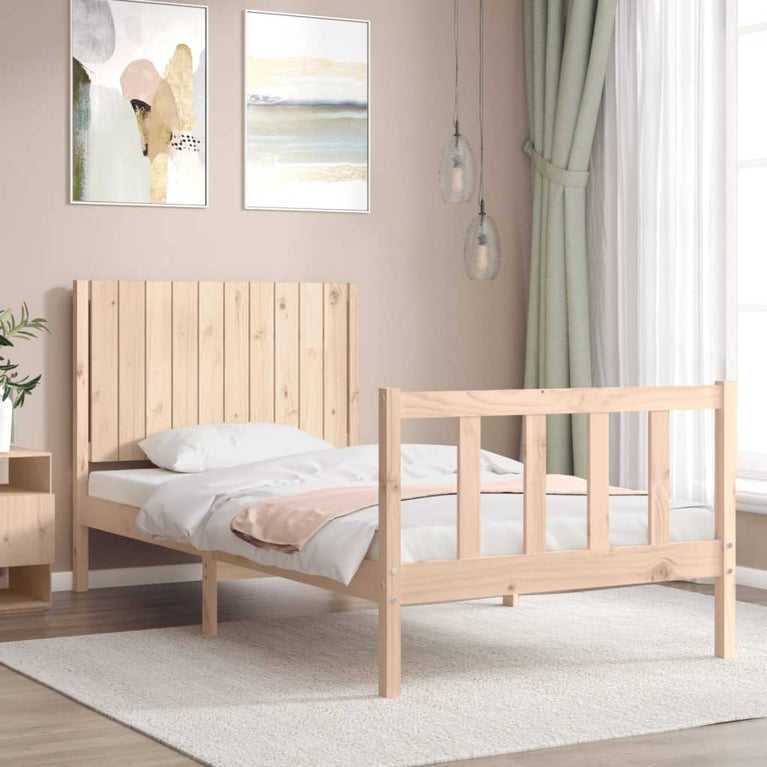 Bedframe met hoofdbord massief hout 100x200 cm