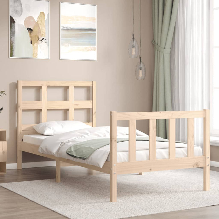 Bedframe met hoofdbord massief hout 100x200 cm
