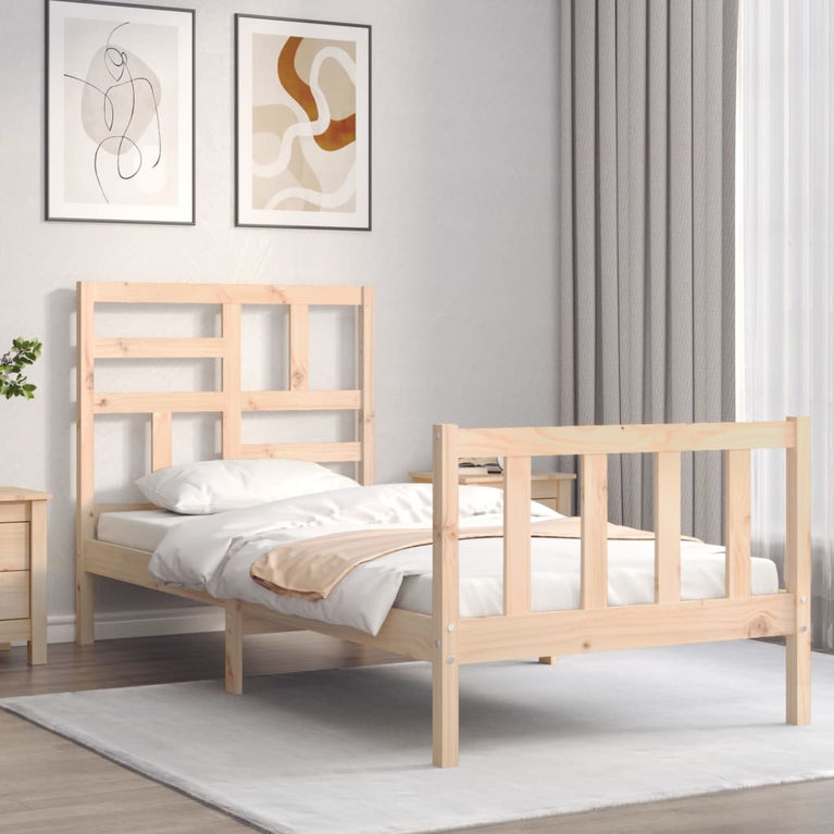 Bedframe met hoofdbord massief hout 100x200 cm